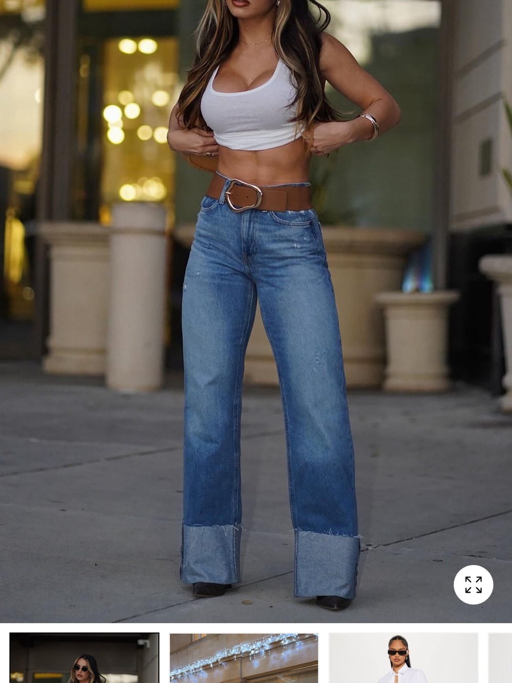 Fashion Nova Blue Wide Leg Cuffed Jeans